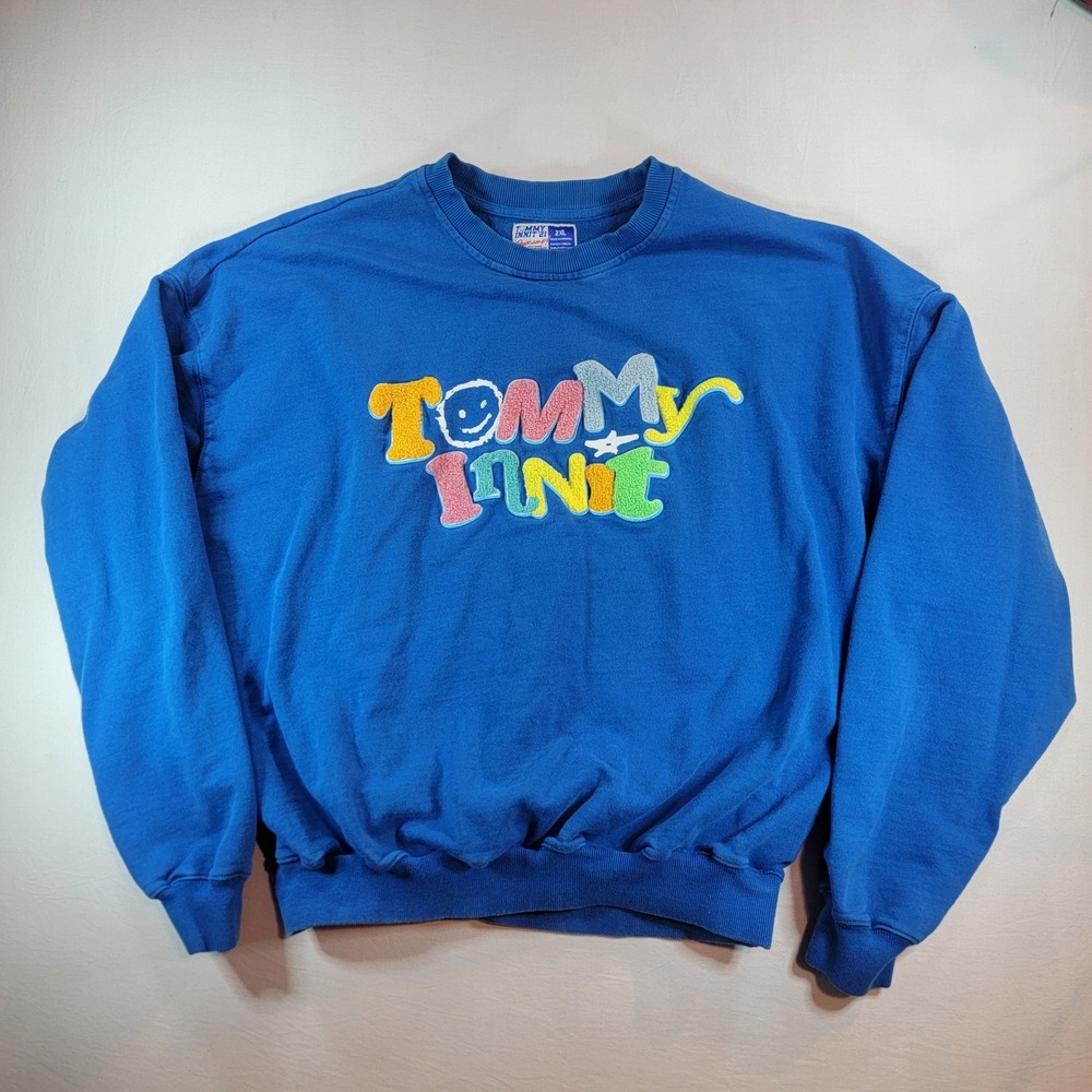 Tommy Innit Blue Chenille Patch Logo Crewneck Sweatshirt Mens 2XL Pullover